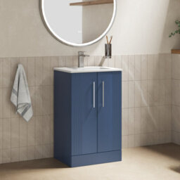Balterley Belvide Partial Fluted 2 Door Floor Standing Vanity Unit With 1 Tap Hole Minimalist Basin - 500mm - Satin Blue - thumbnail 6