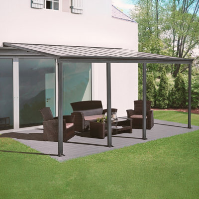 Sweeek - 3X6M Aluminium Lean-To Pergola With Gutter Avenio Anthracite 618X303X258 Cm - image 1