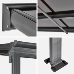 Sweeek - 3X6M Aluminium Lean-To Pergola With Gutter Avenio Anthracite 618X303X258 Cm - thumbnail 2