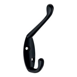 GoodHome Black Zinc Alloy Wall-Mounted Hat & Coat Hook (H)57.5mm (D)100mm - thumbnail 3