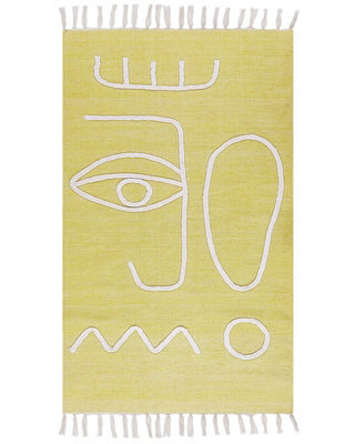 Wyld And Coco Area Handwoven Yellow Rug 80 X 150 Cm - Boho Abstract Flatwoven With Tassels - image 1