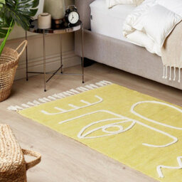 Wyld And Coco Area Handwoven Yellow Rug 80 X 150 Cm - Boho Abstract Flatwoven With Tassels - thumbnail 2