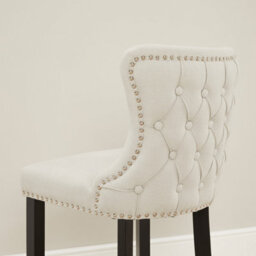The Furniture Market Boudoir Natural Oatmeal Fabric Button Back Kitchen Counter Bar Stool Wing Back Design Stud Detailing Black Legs Chrome Foot Bar - thumbnail 6