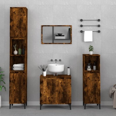 Berkfield 3 Piece Bathroom Furniture Set Smoked Oak Engineered Wood - image 1