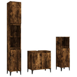 Berkfield 3 Piece Bathroom Furniture Set Smoked Oak Engineered Wood - thumbnail 2