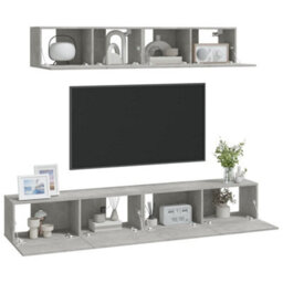 Berkfield Classic 4 Piece Tv Cabinet Set Concrete Grey Engineered Wood - thumbnail 7