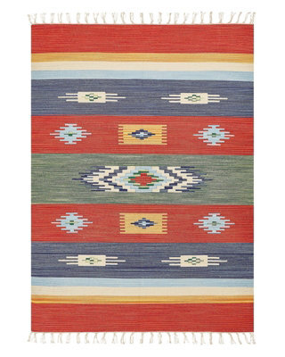 Beliani Kilim Handwoven Cotton Area Rug 140 X 200 Cm Multicolour Geometric Reversible Tassels Boho - image 1
