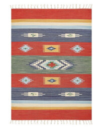 Beliani Kilim Handwoven Cotton Area Rug 140 X 200 Cm Multicolour Geometric Reversible Tassels Boho - thumbnail 1
