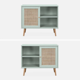 Sweeek - 80Cm Scandi-Style Storage Cabinet With Wooden And Cane Rattan Celadon Green 80X39X65.8 Cm - Boheme - thumbnail 2