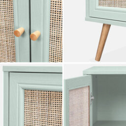 Sweeek - 80Cm Scandi-Style Storage Cabinet With Wooden And Cane Rattan Celadon Green 80X39X65.8 Cm - Boheme - thumbnail 4