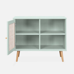 Sweeek - 80Cm Scandi-Style Storage Cabinet With Wooden And Cane Rattan Celadon Green 80X39X65.8 Cm - Boheme - thumbnail 3