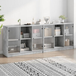 Berkfield Bookcase With Doors Concrete Grey 204X37X75 Cm Engineered Wood