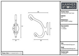 Hammer and Tongs Hammer & Tongs Curly Hat & Coat Hook - W40mm X H140mm - Black - thumbnail 4