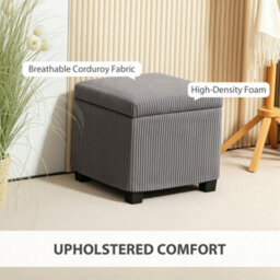 Wyld Haus Creccette Grey Corduroy Storage Ottoman Bench 40Cm Square With Removable Lid - thumbnail 5
