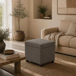 Wyld Haus Creccette Grey Corduroy Storage Ottoman Bench 40Cm Square With Removable Lid - thumbnail 1