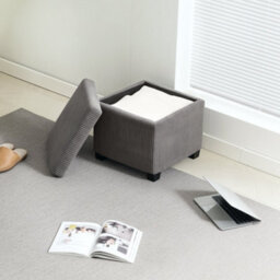 Wyld Haus Creccette Grey Corduroy Storage Ottoman Bench 40Cm Square With Removable Lid - thumbnail 9