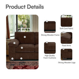 BlissFurniture Ltd Jumbo Cord 2 Seater Sofa Stylish & Compact Sofa For Modern Living Rooms And Flats Enhance Comfort Without Compromising Space - thumbnail 2