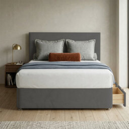 Adore Designs Victoria Plush Velvet Divan Bed, Headboard & Mattress - 3Ft Single - Grey - 2 Drawers Same Side - thumbnail 1