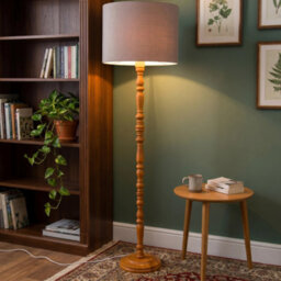 Happy Homewares Classic Oak Wooden Standing Floor Lamp Base With Intricate Pole Design - thumbnail 6