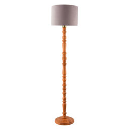 Happy Homewares Classic Oak Wooden Standing Floor Lamp Base With Intricate Pole Design - thumbnail 4