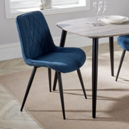 Core Products Pair Of Aspen Blue Cord Diamond Stitch Fabric Dining Chairs - Black Tapered Legs - thumbnail 8