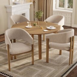 Btm Set Of 2 Dining Chairs, Linen Upholstered Dining Chairs With Metal Frame, Natural Wood Colour, For Dining Room And Kitchen - thumbnail 3