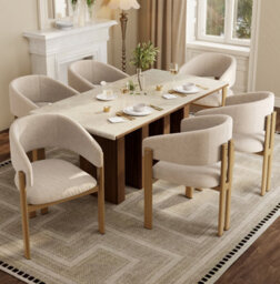 Btm Set Of 2 Dining Chairs, Linen Upholstered Dining Chairs With Metal Frame, Natural Wood Colour, For Dining Room And Kitchen - thumbnail 4