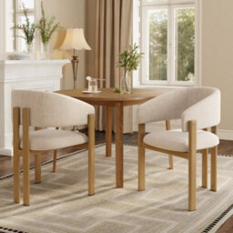 Btm Set Of 2 Dining Chairs, Linen Upholstered Dining Chairs With Metal Frame, Natural Wood Colour, For Dining Room And Kitchen - thumbnail 2