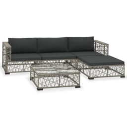 Vidaxl 5 Piece Garden Lounge Set With Cushions Poly Rattan Grey - thumbnail 1