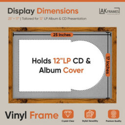 "AK Frames 25X17"" Rustic Oak Modern Vinyl Record Frame With Silver Mount For 12 Inch Lp Cover & Disc - Overlapped Design" - thumbnail 2