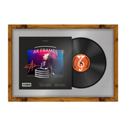 "AK Frames 25X17"" Rustic Oak Modern Vinyl Record Frame With Silver Mount For 12 Inch Lp Cover & Disc - Overlapped Design"