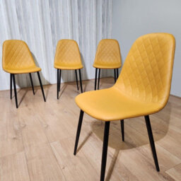 Kosy Koala 4 Seater Rustic Brown Wooden Effect Dining Table With Mustard Faux Leather Chairs - thumbnail 6