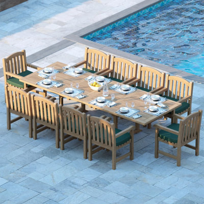 Eterna Cologne Teak Garden Outdoor Dining Table & 10 Seat Chair Set - With Cream Cushions - image 1