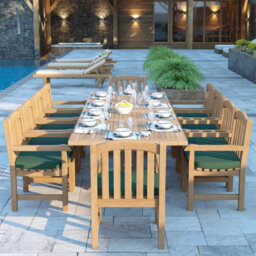 Eterna Cologne Teak Garden Outdoor Dining Table & 10 Seat Chair Set - With Cream Cushions - thumbnail 2