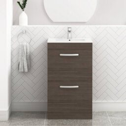 Royal Bathrooms Turin Grey Elm 500mm Floor Standing Vanity Unit 2 Drawer With Minimalist Basin Sink - thumbnail 1