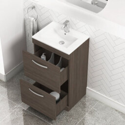 Royal Bathrooms Turin Grey Elm 500mm Floor Standing Vanity Unit 2 Drawer With Minimalist Basin Sink - thumbnail 3