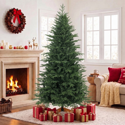 Homcom 7Ft Artificial Christmas Tree Solid Pine Wood Stand, Green - image 1