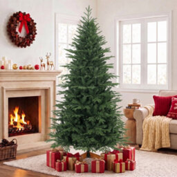 Homcom 7Ft Artificial Christmas Tree Solid Pine Wood Stand, Green - thumbnail 1