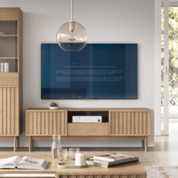 Impact Furniture Tv Stand With Storage Modern Cabinet 160Cm Slatted Ribbed Fluted Japandi Low Unit For Up To 65 Inch Tv Washed Oak Saori - thumbnail 1