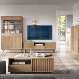 Impact Furniture Tv Stand With Storage Modern Cabinet 160Cm Slatted Ribbed Fluted Japandi Low Unit For Up To 65 Inch Tv Washed Oak Saori - thumbnail 2