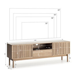 Impact Furniture Tv Stand With Storage Modern Cabinet 160Cm Slatted Ribbed Fluted Japandi Low Unit For Up To 65 Inch Tv Washed Oak Saori - thumbnail 3