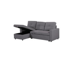 Eco Living Milano 3 Seater L Shape Pullout Sofa Bed With Deep Storage Compartment & Reversible Chaise - Grey - thumbnail 4