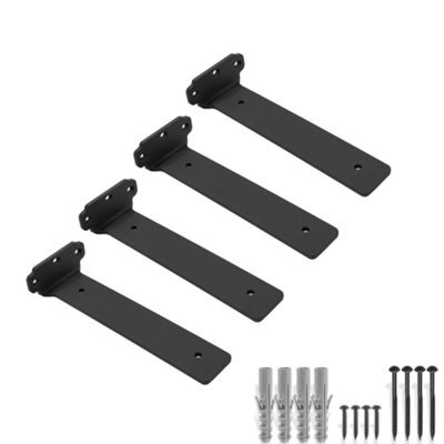 MKGT 4 Pack Floating Shelf Brackets 25 Cm, Heavy Duty Shelf Brackets For Shelves, Black Coated Metal Wall Shelf Support Brackets - image 1