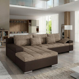 Bangkok Corner Sofa Bed For Living Room With Storage Polyurethane Foam Wave Spring Metal Legs Light Brown And Brown Left