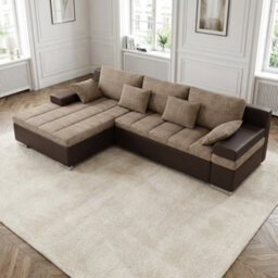 Bangkok Corner Sofa Bed For Living Room With Storage Polyurethane Foam Wave Spring Metal Legs Light Brown And Brown Left - thumbnail 2