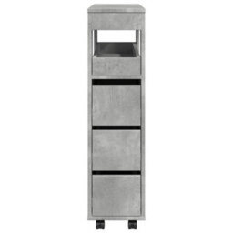 Vidaxl Narrow Bathroom Cabinet With Wheels Concrete Grey Engineered Wood - thumbnail 5