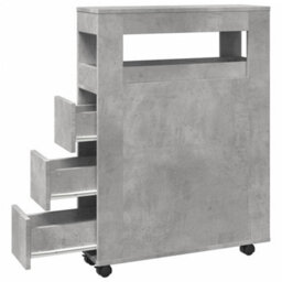Vidaxl Narrow Bathroom Cabinet With Wheels Concrete Grey Engineered Wood - thumbnail 7