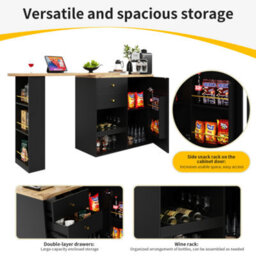 Abrihome Swivel Bar Table With 2 Drawers, Sliding Door Cabinet & 3-Tier Open Storage (105 X 39 X 102 Cm)  For Dining Room, Living Room - thumbnail 5