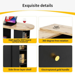 Abrihome Swivel Bar Table With 2 Drawers, Sliding Door Cabinet & 3-Tier Open Storage (105 X 39 X 102 Cm)  For Dining Room, Living Room - thumbnail 4