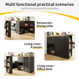 Abrihome Swivel Bar Table With 2 Drawers, Sliding Door Cabinet & 3-Tier Open Storage (105 X 39 X 102 Cm)  For Dining Room, Living Room - thumbnail 6